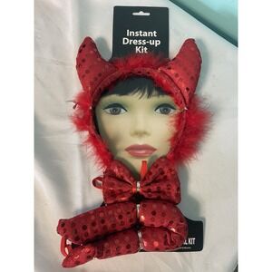 Sequin  Devil Headband Bow Tie & Tail Women's  Adult Halloween Costume Kit